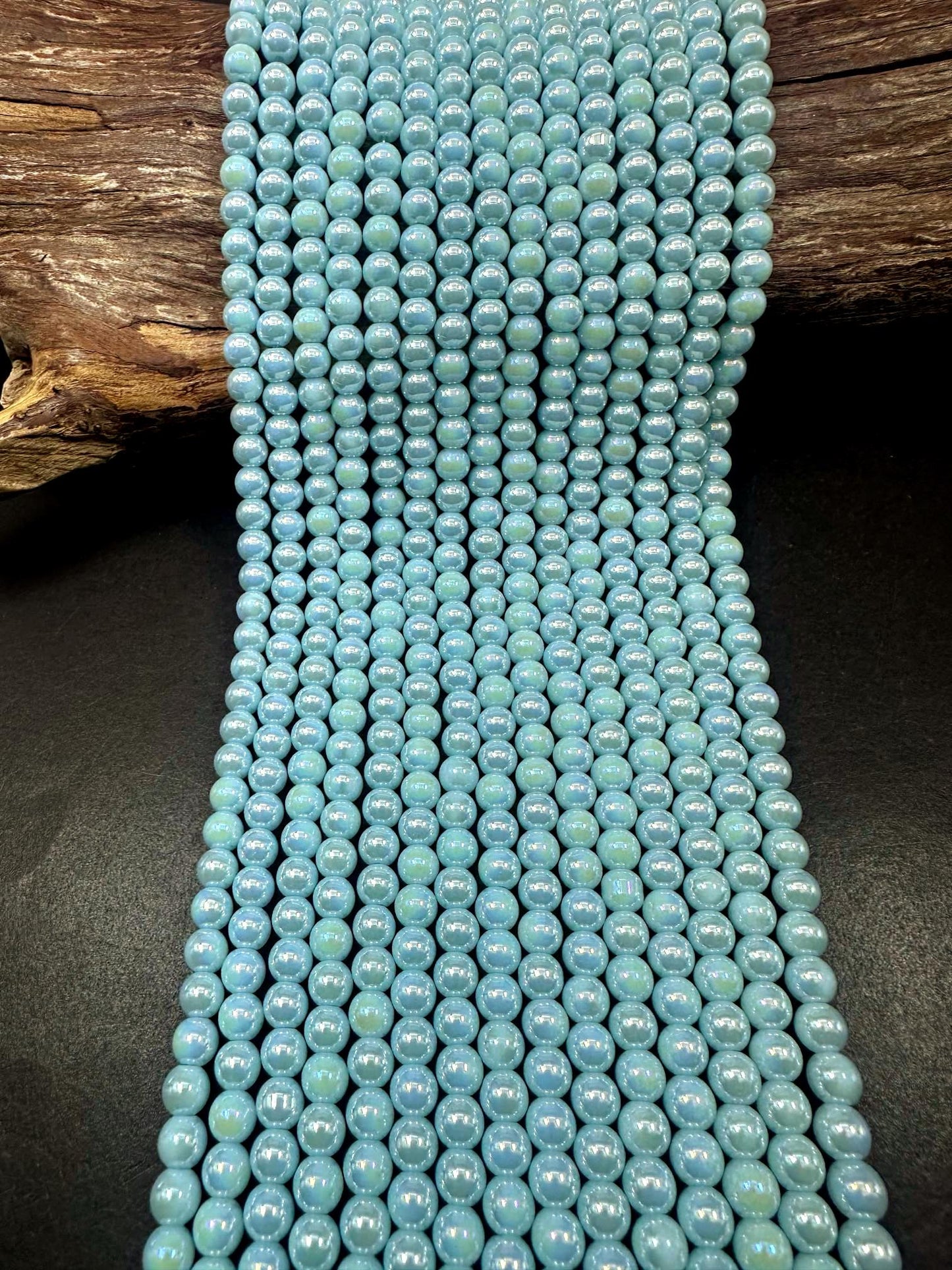 Beautiful Sky Blue Crystal Glass Pearl Bead. Round shape bead. Gorgeous high quality crystal bead! Full strand 15.5"