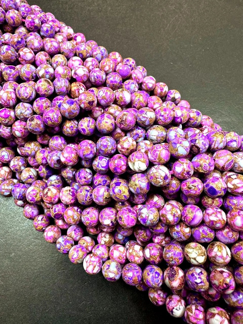 Beautiful Purple Pink Impression Jasper. Smooth round shape bead. Gorgeous high quality bead! Full strand 15.5"