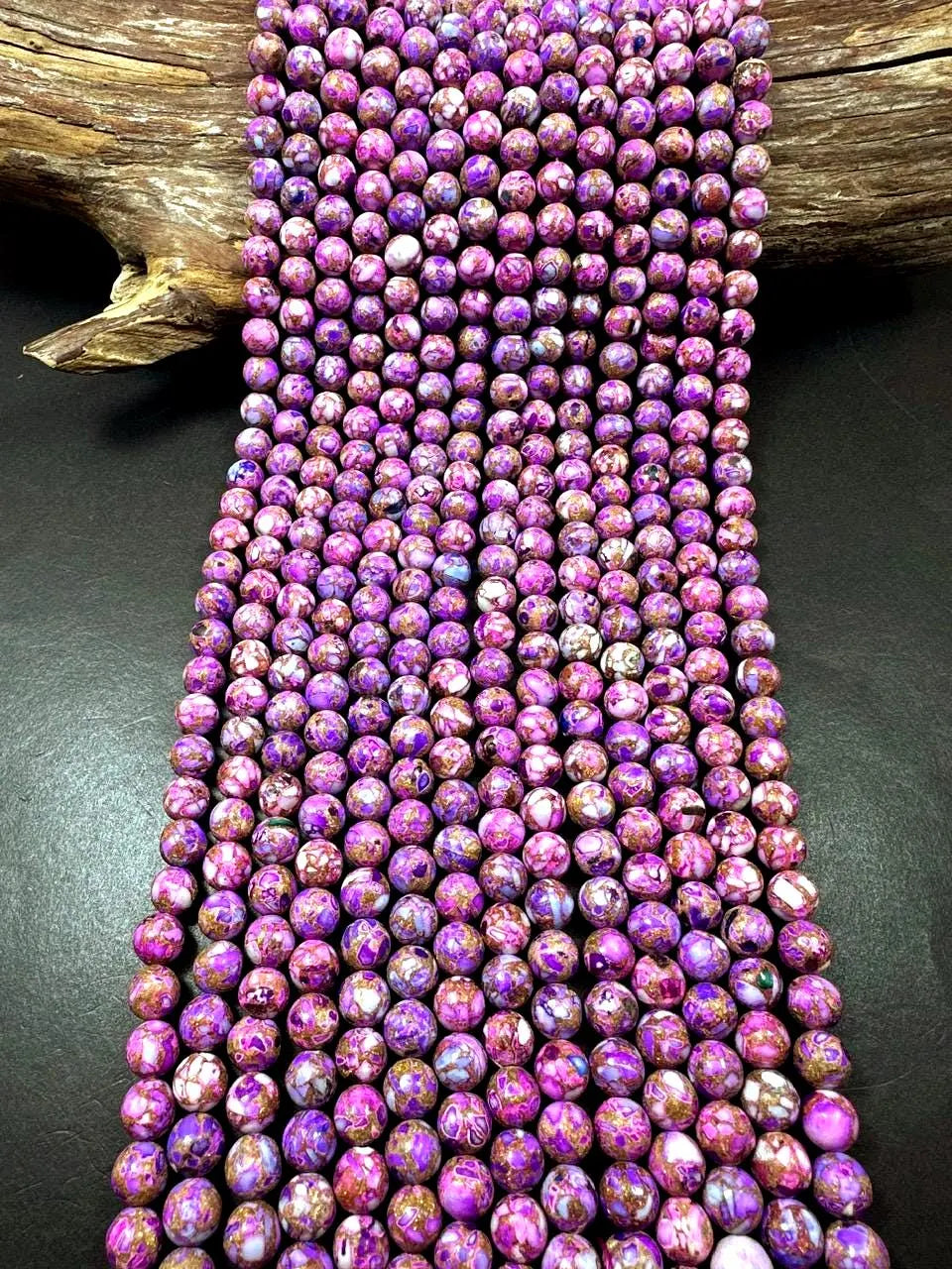 Beautiful Purple Pink Impression Jasper. Smooth round shape bead. Gorgeous high quality bead! Full strand 15.5"