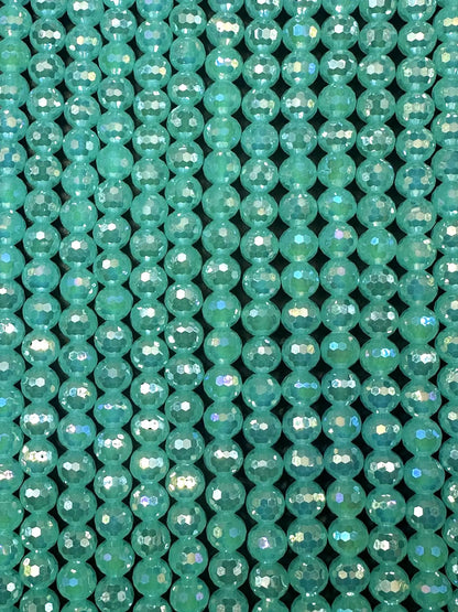 Beautiful Aquamarine Crystal Round Shape Faceted Bead. Gorgeous high quality crystal bead! Full strand 15.5"