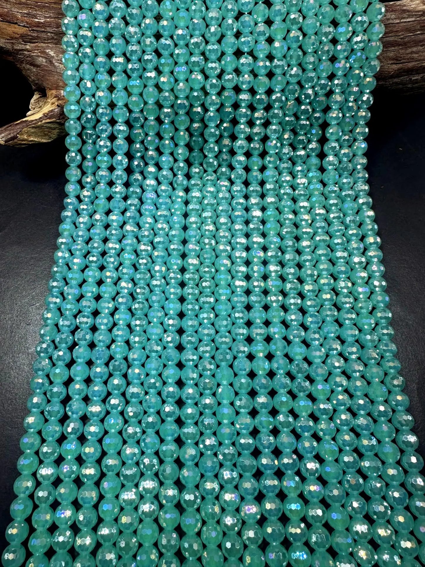 Beautiful Aquamarine Crystal Round Shape Faceted Bead. Gorgeous high quality crystal bead! Full strand 15.5"