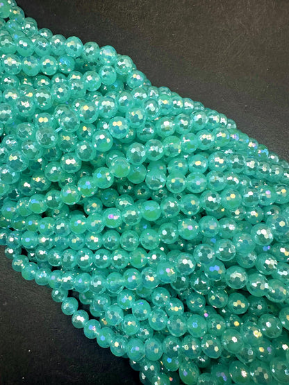 Beautiful Aquamarine Crystal Round Shape Faceted Bead. Gorgeous high quality crystal bead! Full strand 15.5"