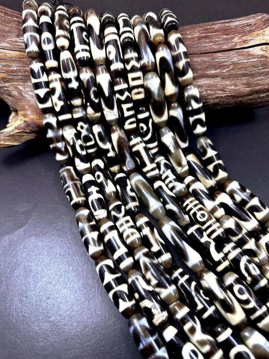 Multiple Patterns Natural Energy Tibetan Agate Barrel Shape High Quality 15"