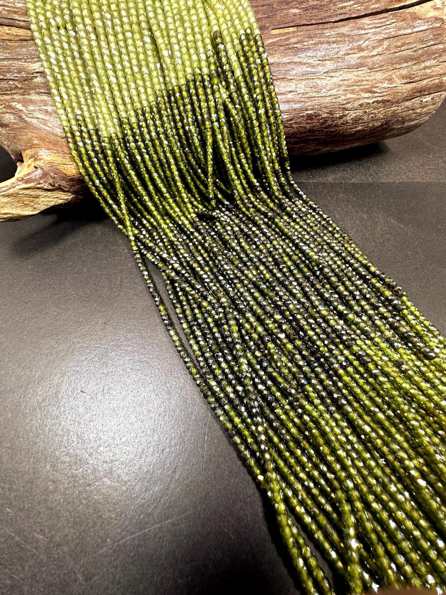 Multicolor Cubic Zirconia Faceted Rondelle Shape, Gorgeous Light-Deep Olive Green High Quality 15.5"