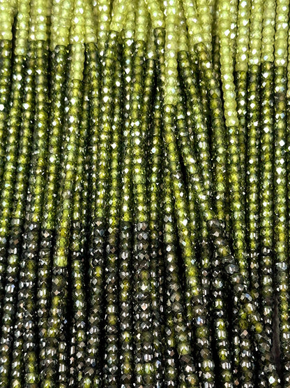 Multicolor Cubic Zirconia Faceted Rondelle Shape, Gorgeous Light-Deep Olive Green High Quality 15.5"