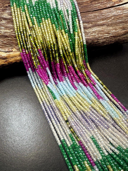 Multicolor Cubic Zirconia Faceted Rondelle Shape, Gorgeous Pink, Sky, Purple, Green High Quality 15.5"