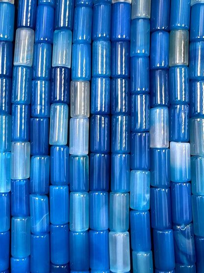 Beautiful Blue Agate Tube Shape, Gorgeous Blue Color High Quality 15"