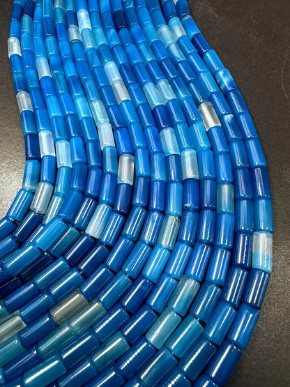 Beautiful Blue Agate Tube Shape, Gorgeous Blue Color High Quality 15"