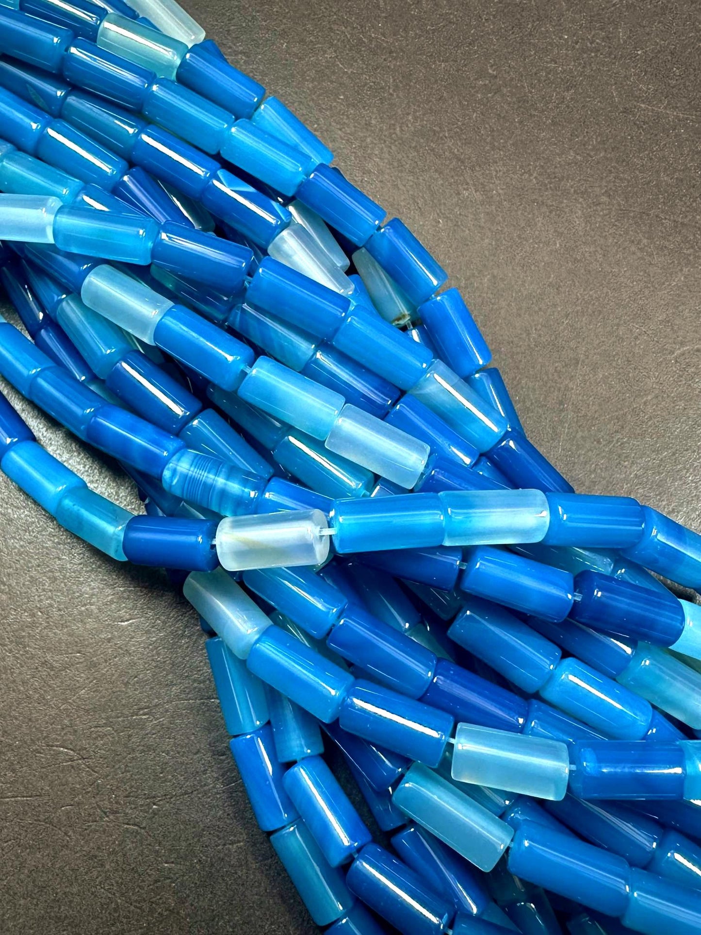 Beautiful Blue Agate Tube Shape, Gorgeous Blue Color High Quality 15"