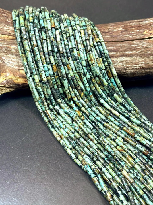 Natural African Turquoise Thin Tube Shape 4x13mm, High Quality 15.5"