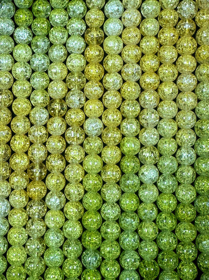 Gorgeous Olive-Yellow Two Shaded Crystal Crack Bead Smooth Round Shape High Quality 15.5"