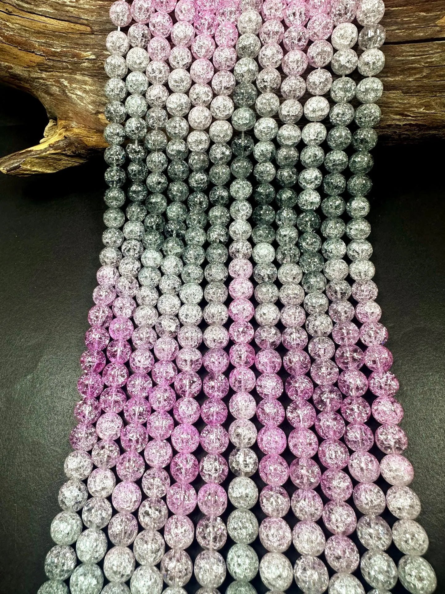Gorgeous Baby Pink Gray Two Shaded Crystal Crack Bead Smooth Round Shape High Quality 15.5"