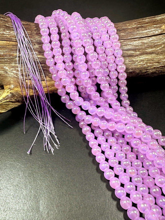 Beautiful Purple Lavender Crystal Glass Pearl Bead. Round shape bead. Gorgeous high quality crystal bead! Full strand 15.5"