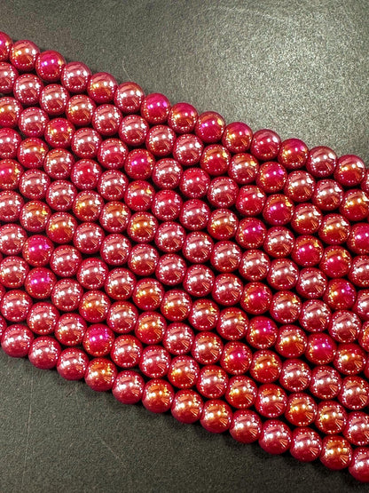 Beautiful Red Crystal Glass Pearl Bead. Round shape bead. Gorgeous high quality crystal bead! Full strand 15.5"