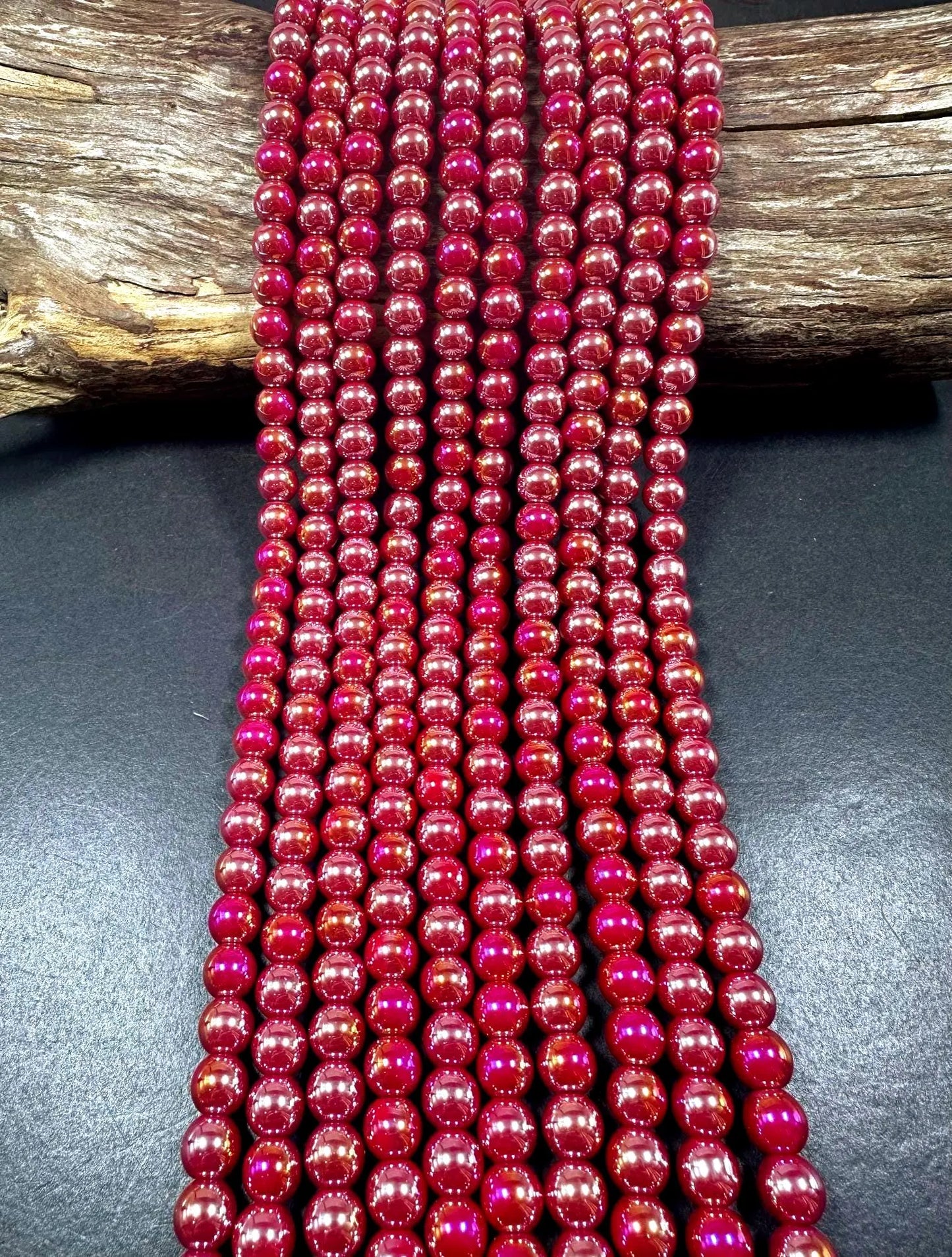 Beautiful Red Crystal Glass Pearl Bead. Round shape bead. Gorgeous high quality crystal bead! Full strand 15.5"
