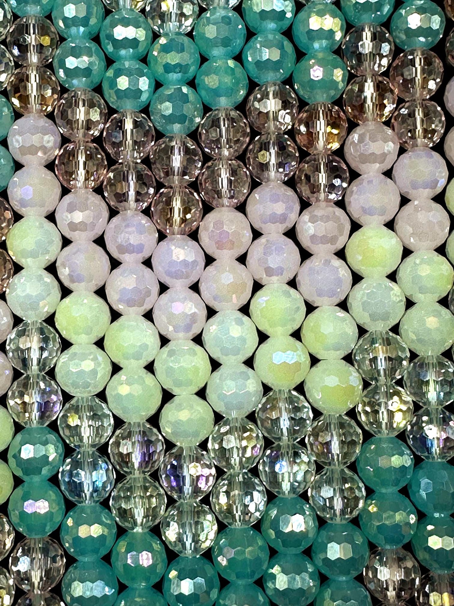 Beautiful Multicolor Crystal Glass Bead (White, Light Pink, Clear Pink, Blue Green, Clear) 10mm Faceted Round Shape Bead. High Quality 15.5"