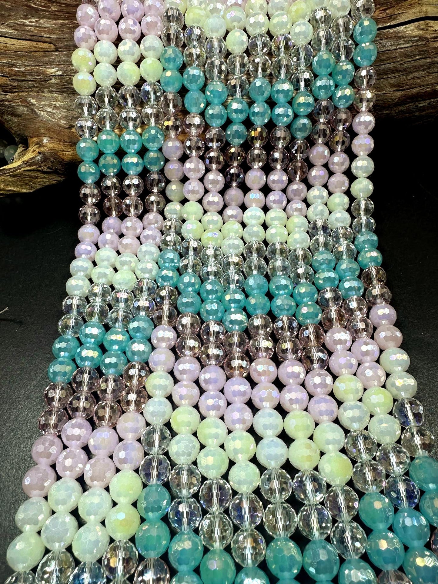 Beautiful Multicolor Crystal Glass Bead (White, Light Pink, Clear Pink, Blue Green, Clear) 10mm Faceted Round Shape Bead. High Quality 15.5"