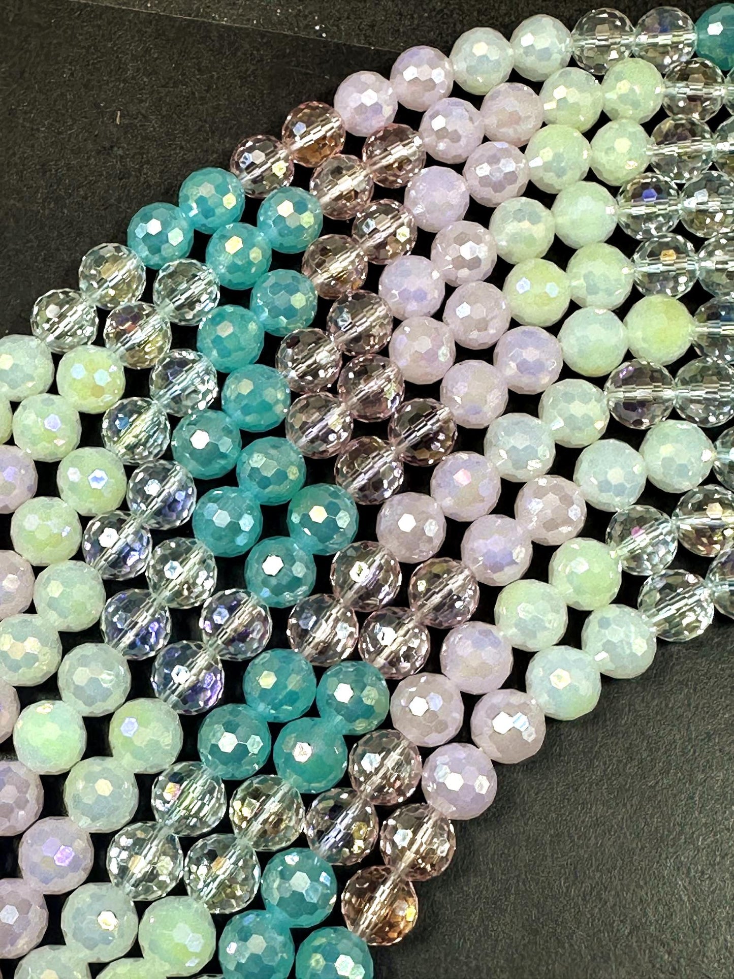 Beautiful Multicolor Crystal Glass Bead (White, Light Pink, Clear Pink, Blue Green, Clear) 10mm Faceted Round Shape Bead. High Quality 15.5"