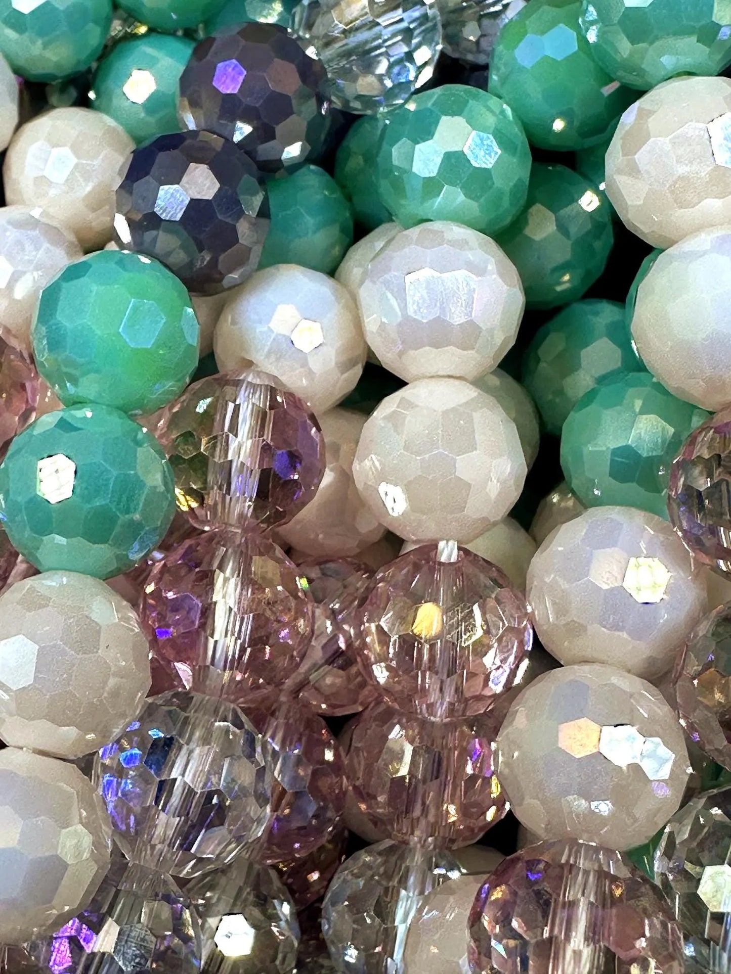 Beautiful Multicolor Crystal Glass Bead (White, Mint Green, Purple, Clear Pink, Clear) 10mm Faceted Round Shape Bead. High Quality 15.5"