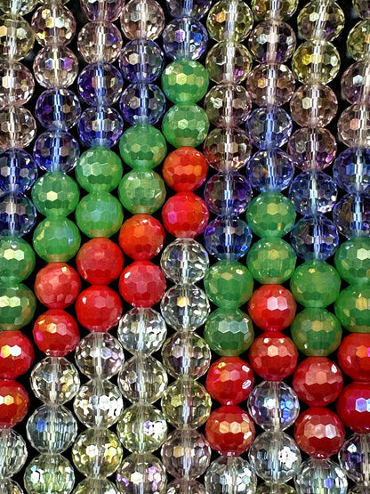 Beautiful Multicolor Crystal Glass Bead (White, Baby Blue, Mint Green, Orange, Clear Pink) 10mm Faceted Round Shape Bead. High Quality 15.5"