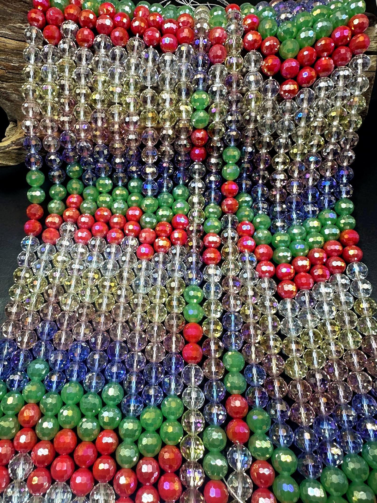 Beautiful Multicolor Crystal Glass Bead (White, Baby Blue, Mint Green, Orange, Clear Pink) 10mm Faceted Round Shape Bead. High Quality 15.5"