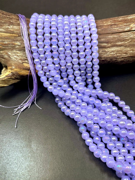 Beautiful Light Purple Crystal Glass Pearl Bead. Round shape bead. Gorgeous high quality crystal bead! Full strand 15.5"