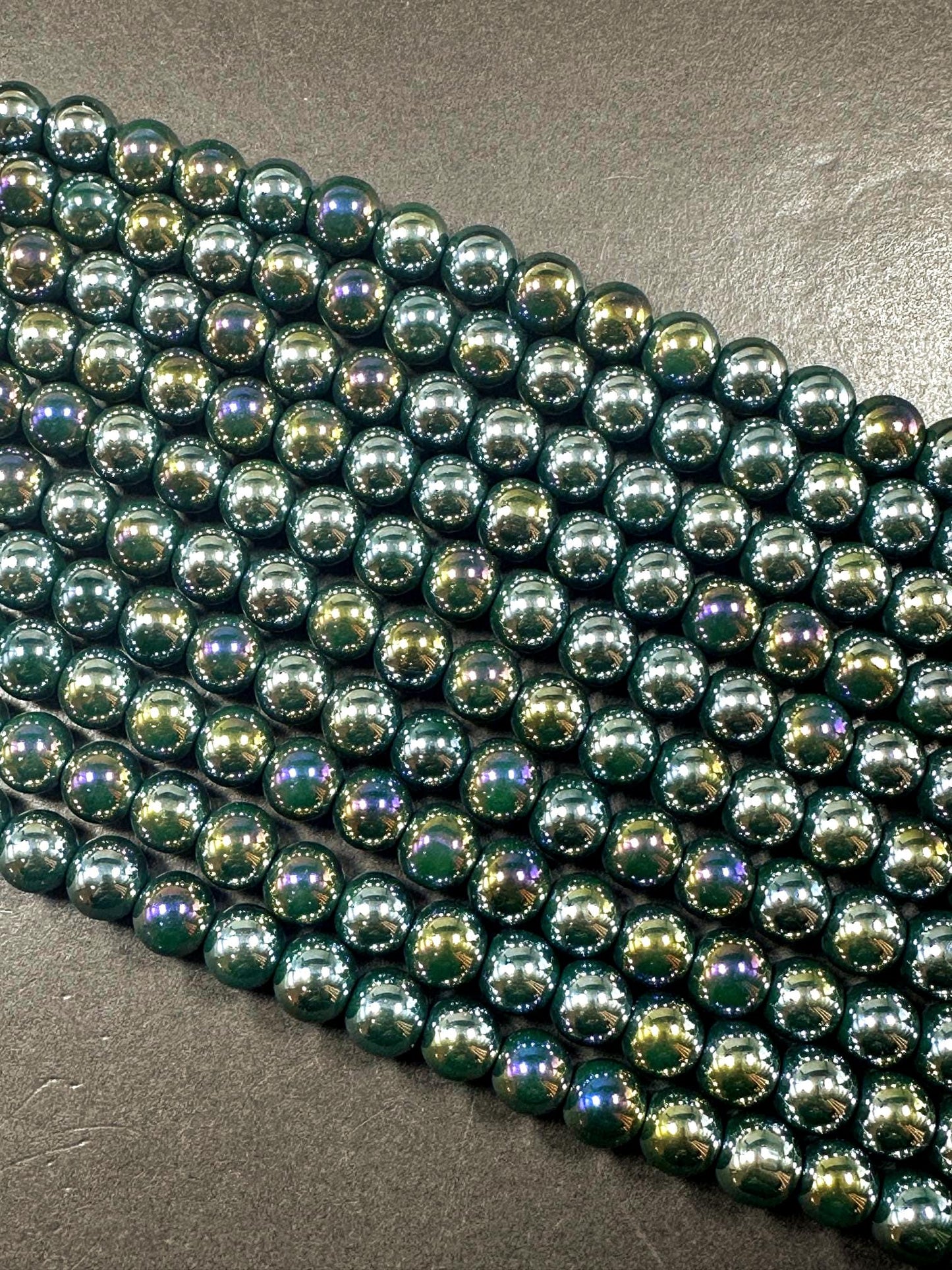 Beautiful Dark Green Crystal Glass Pearl Bead. Round shape bead. Gorgeous high quality crystal bead! Full strand 15.5"