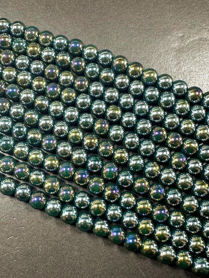 Beautiful Dark Green Crystal Glass Pearl Bead. Round shape bead. Gorgeous high quality crystal bead! Full strand 15.5"