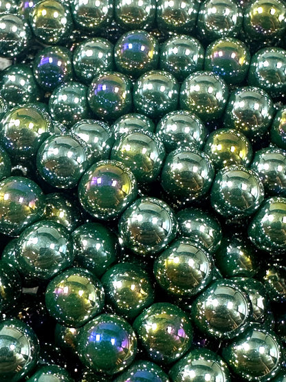Beautiful Dark Green Crystal Glass Pearl Bead. Round shape bead. Gorgeous high quality crystal bead! Full strand 15.5"