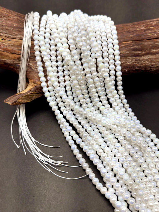 Beautiful White Crystal Glass Pearl Bead. Round shape bead. Gorgeous high quality crystal bead! Full strand 15.5"