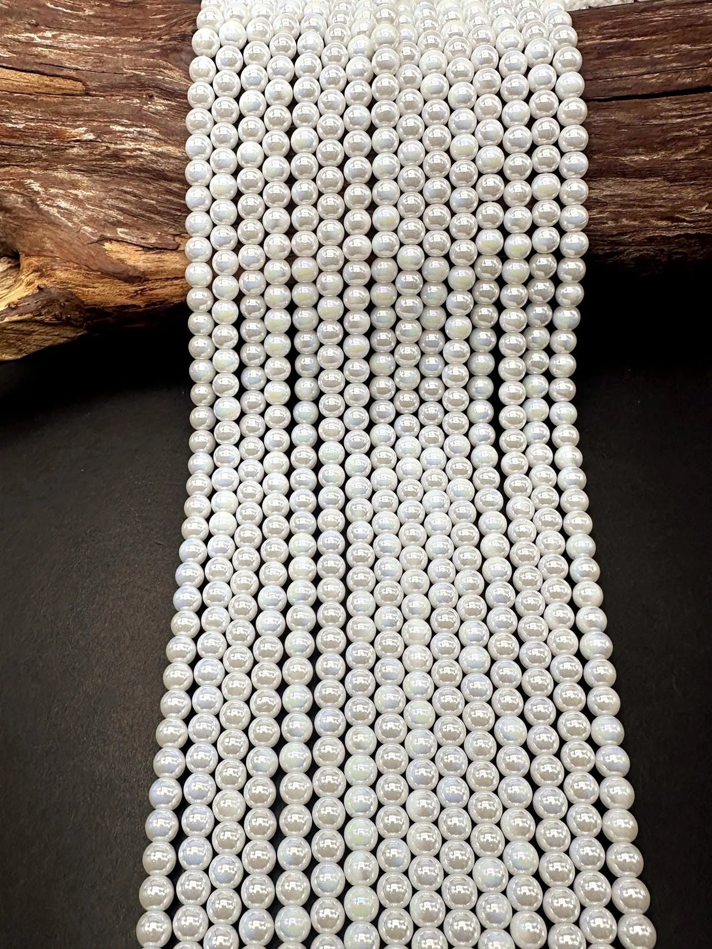 Beautiful White Crystal Glass Pearl Bead. Round shape bead. Gorgeous high quality crystal bead! Full strand 15.5"