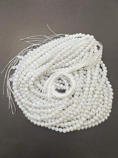 Beautiful White Crystal Glass Pearl Bead. Round shape bead. Gorgeous high quality crystal bead! Full strand 15.5"