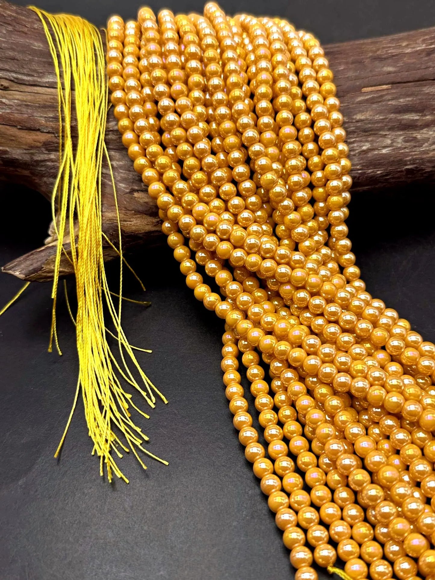 Beautiful Golden Yellow Crystal Glass Pearl Bead. Round shape bead. Gorgeous high quality crystal bead! Full strand 15.5"