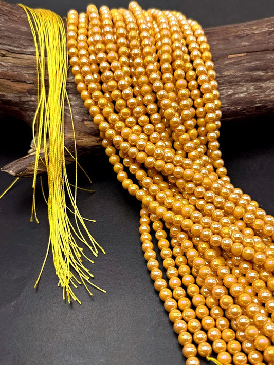 Beautiful Golden Yellow Crystal Glass Pearl Bead. Round shape bead. Gorgeous high quality crystal bead! Full strand 15.5"