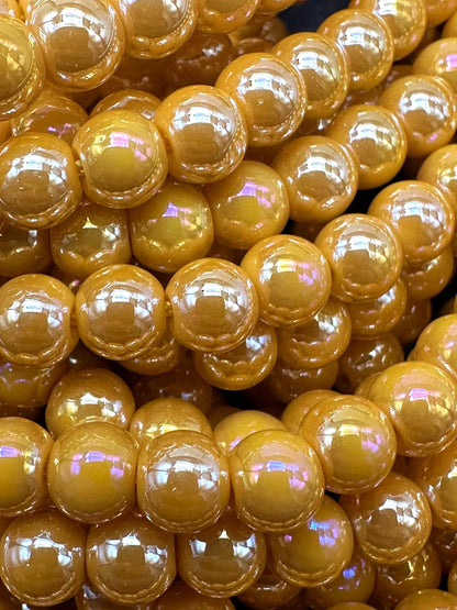 Beautiful Golden Yellow Crystal Glass Pearl Bead. Round shape bead. Gorgeous high quality crystal bead! Full strand 15.5"
