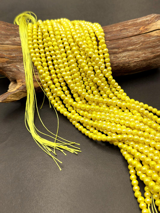 Beautiful Yellow Crystal Glass Pearl Bead. Round shape bead. Gorgeous high quality crystal bead! Full strand 15.5"