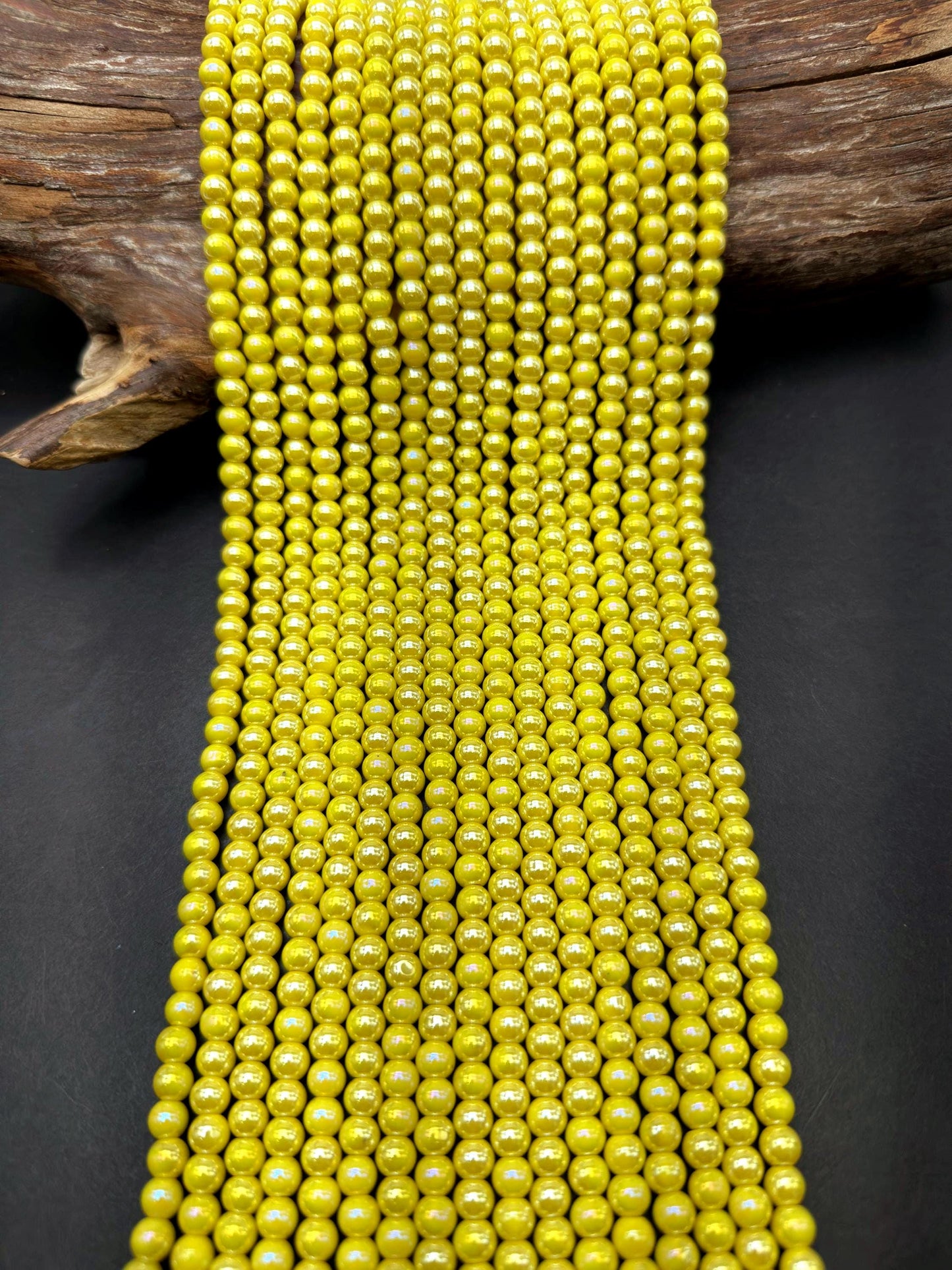 Beautiful Yellow Crystal Glass Pearl Bead. Round shape bead. Gorgeous high quality crystal bead! Full strand 15.5"