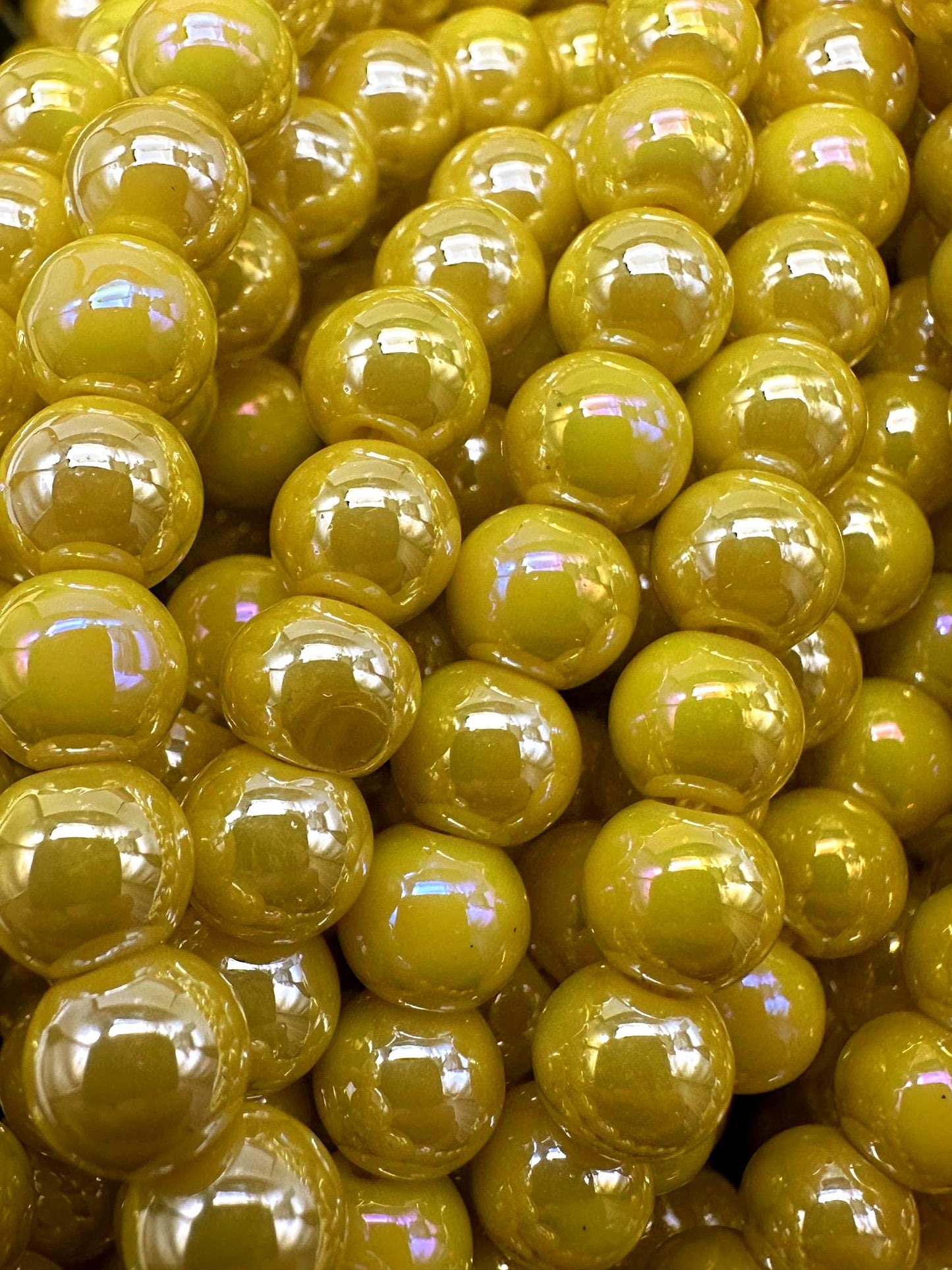 Beautiful Yellow Crystal Glass Pearl Bead. Round shape bead. Gorgeous high quality crystal bead! Full strand 15.5"