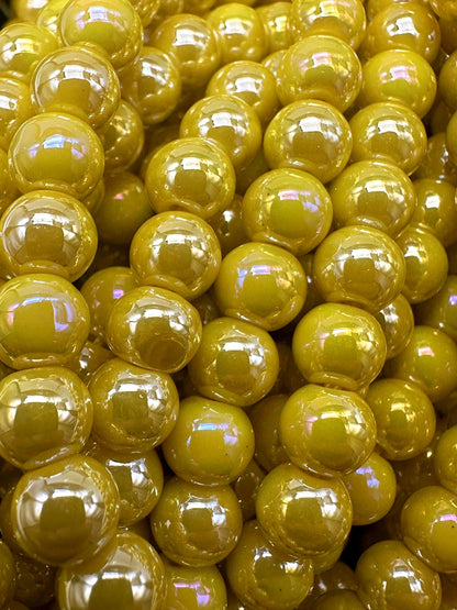 Beautiful Yellow Crystal Glass Pearl Bead. Round shape bead. Gorgeous high quality crystal bead! Full strand 15.5"