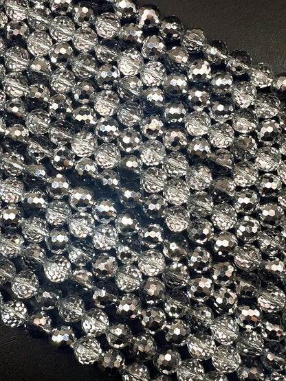 Beautiful Silver Multi-Pattern Crystal Glass Bead. Faceted Round Shape, Gorgeous Silver Color, High Quality Crystal Bead! Full Strand 15.5"