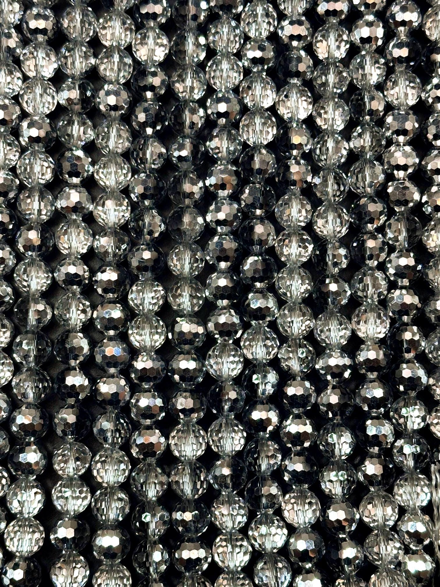 Beautiful Silver Multi-Pattern Crystal Glass Bead. Faceted Round Shape, Gorgeous Silver Color, High Quality Crystal Bead! Full Strand 15.5"