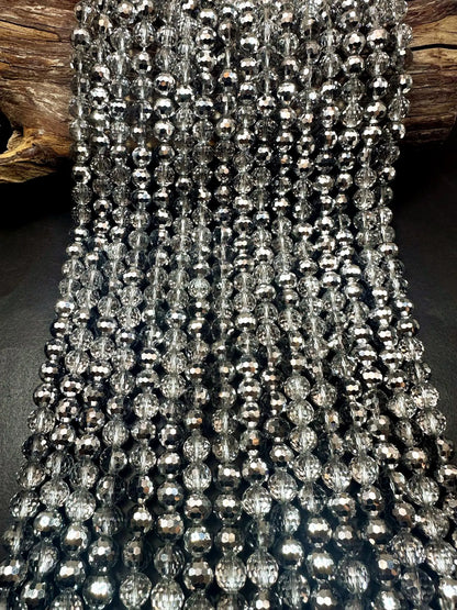 Beautiful Silver Multi-Pattern Crystal Glass Bead. Faceted Round Shape, Gorgeous Silver Color, High Quality Crystal Bead! Full Strand 15.5"