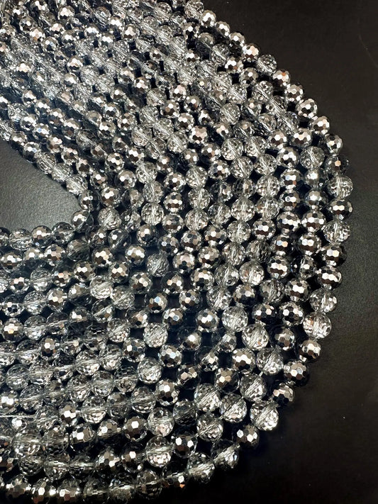 Beautiful Silver Multi-Pattern Crystal Glass Bead. Faceted Round Shape, Gorgeous Silver Color, High Quality Crystal Bead! Full Strand 15.5"