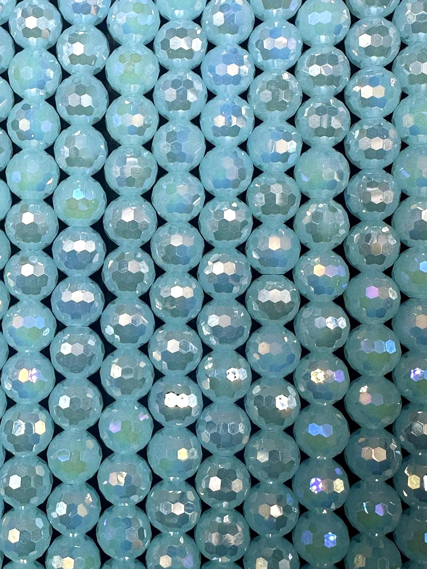 Beautiful Crystal glass bead. 8mm Faceted round shape bead. Gorgeous Aquamarine color, high quality crystal bead! Full strand 15"