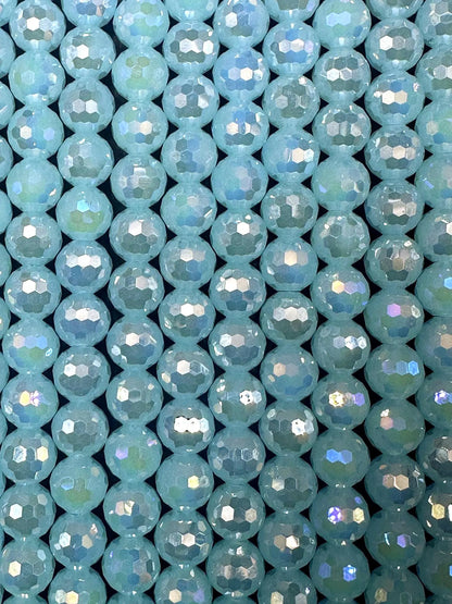 Beautiful Crystal glass bead. 8mm Faceted round shape bead. Gorgeous Aquamarine color, high quality crystal bead! Full strand 15"