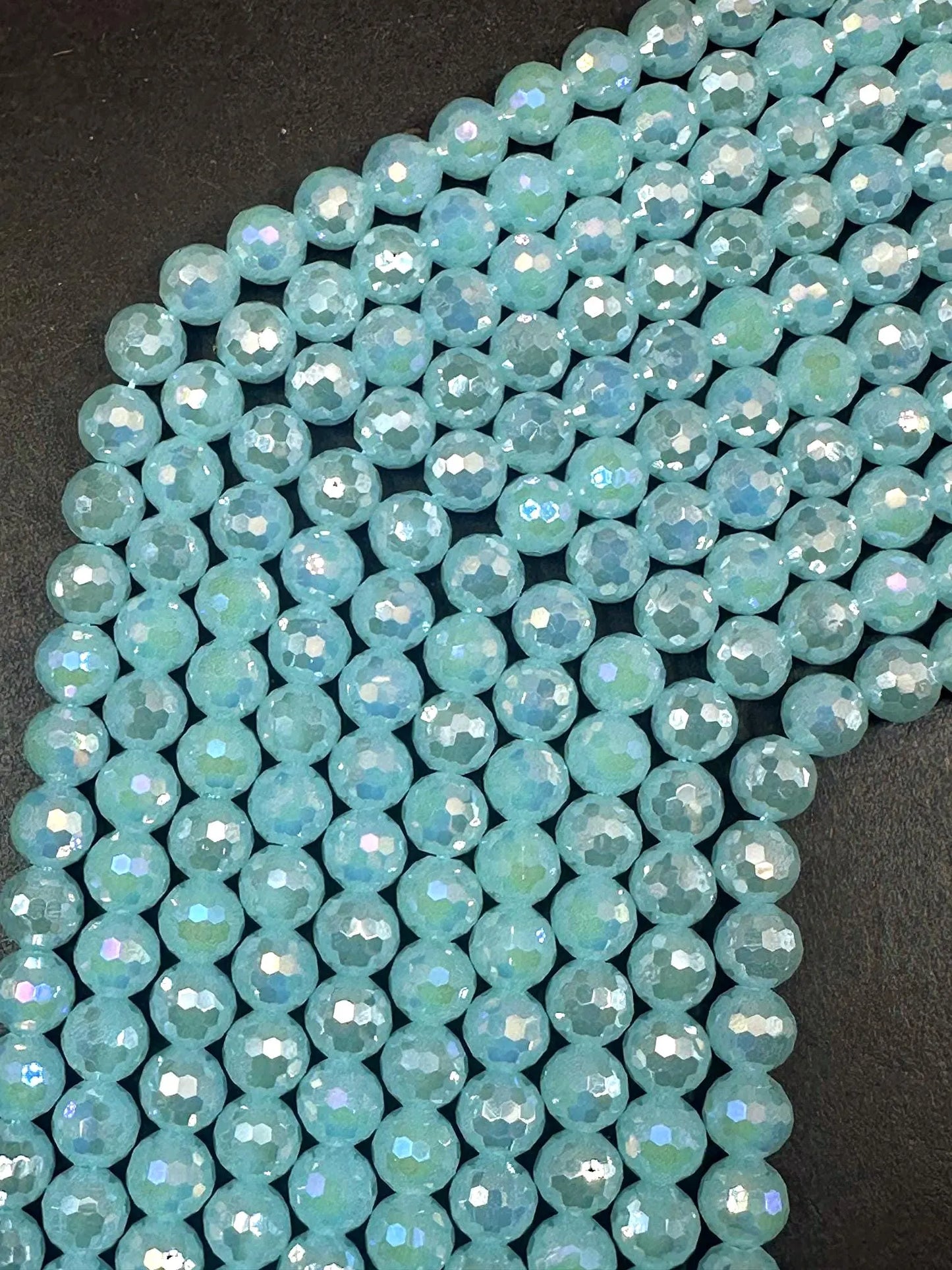 Beautiful Crystal glass bead. 8mm Faceted round shape bead. Gorgeous Aquamarine color, high quality crystal bead! Full strand 15"