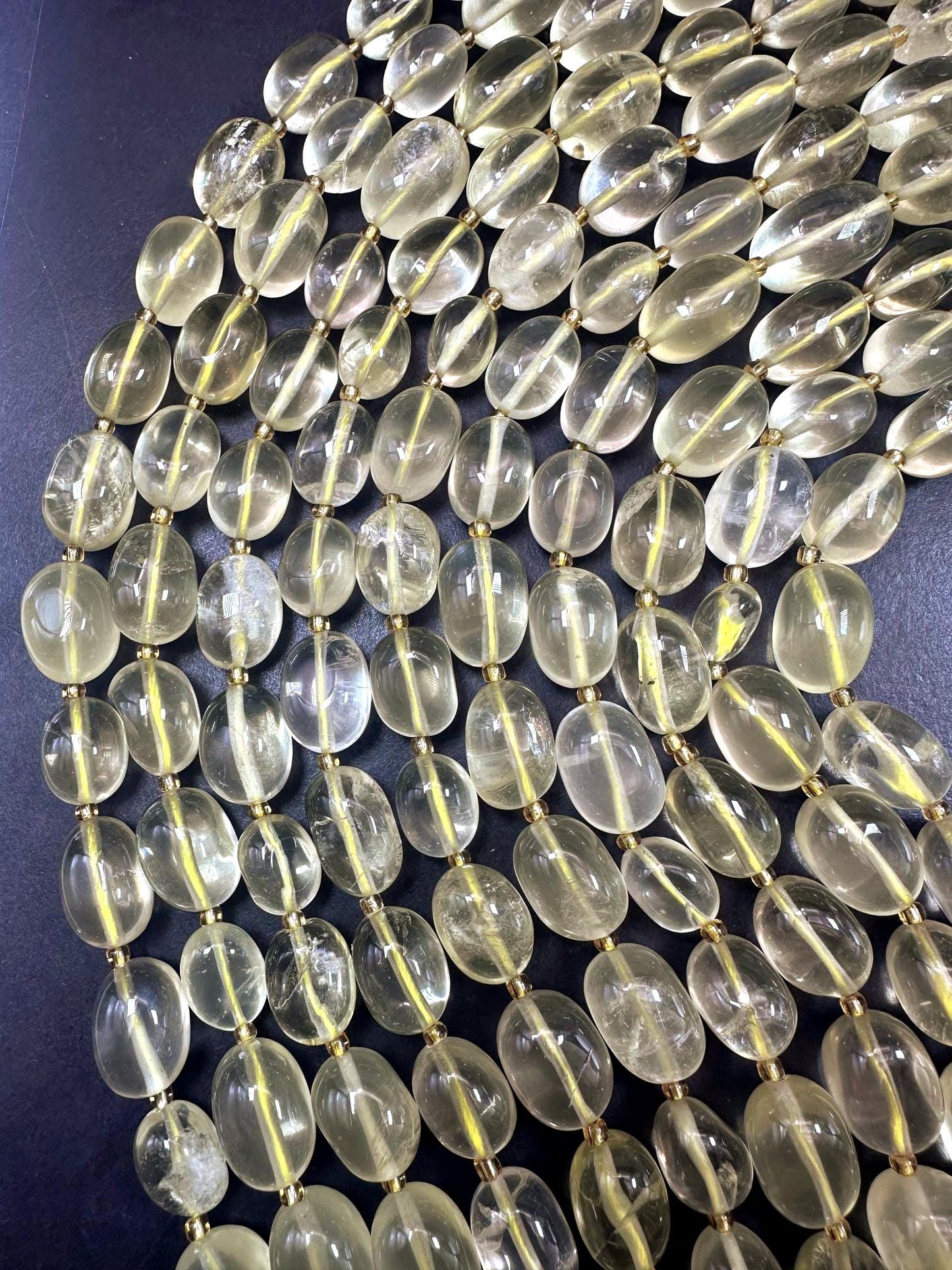 Beautiful Clear Yellow Lemon Quartz Pebble Freeform Shape, 10-13mm High Quality 15.5"