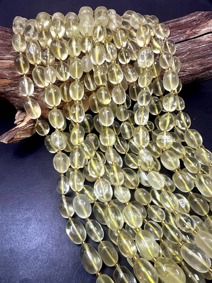 Beautiful Clear Yellow Lemon Quartz Pebble Freeform Shape, 10-13mm High Quality 15.5"