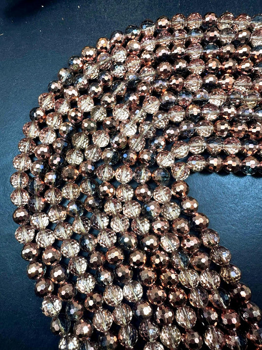 Beautiful Bronze Multi-Pattern Crystal Glass Bead. Faceted Round Shape, Gorgeous Bronze Color, High Quality Crystal Bead! Full Strand 15.5"