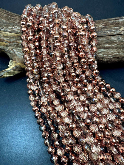 Beautiful Bronze Multi-Pattern Crystal Glass Bead. Faceted Round Shape, Gorgeous Bronze Color, High Quality Crystal Bead! Full Strand 15.5"